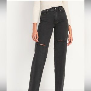 Old Navy High Waisted OG Loose Black Ripped Cut Off Jeans for Women